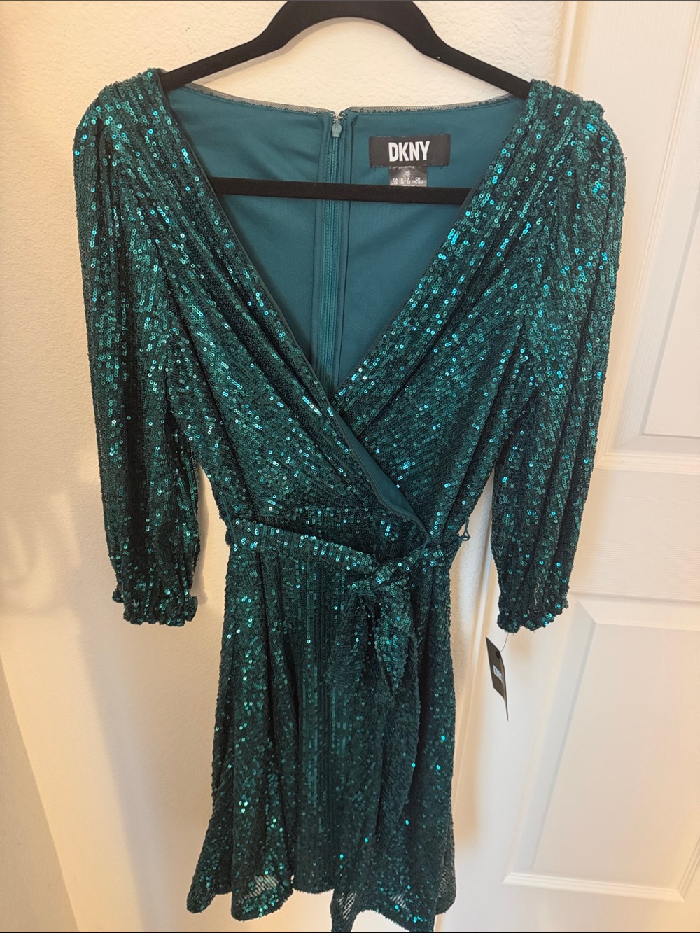DKNY Emerald Green Sequin Wrap Dress